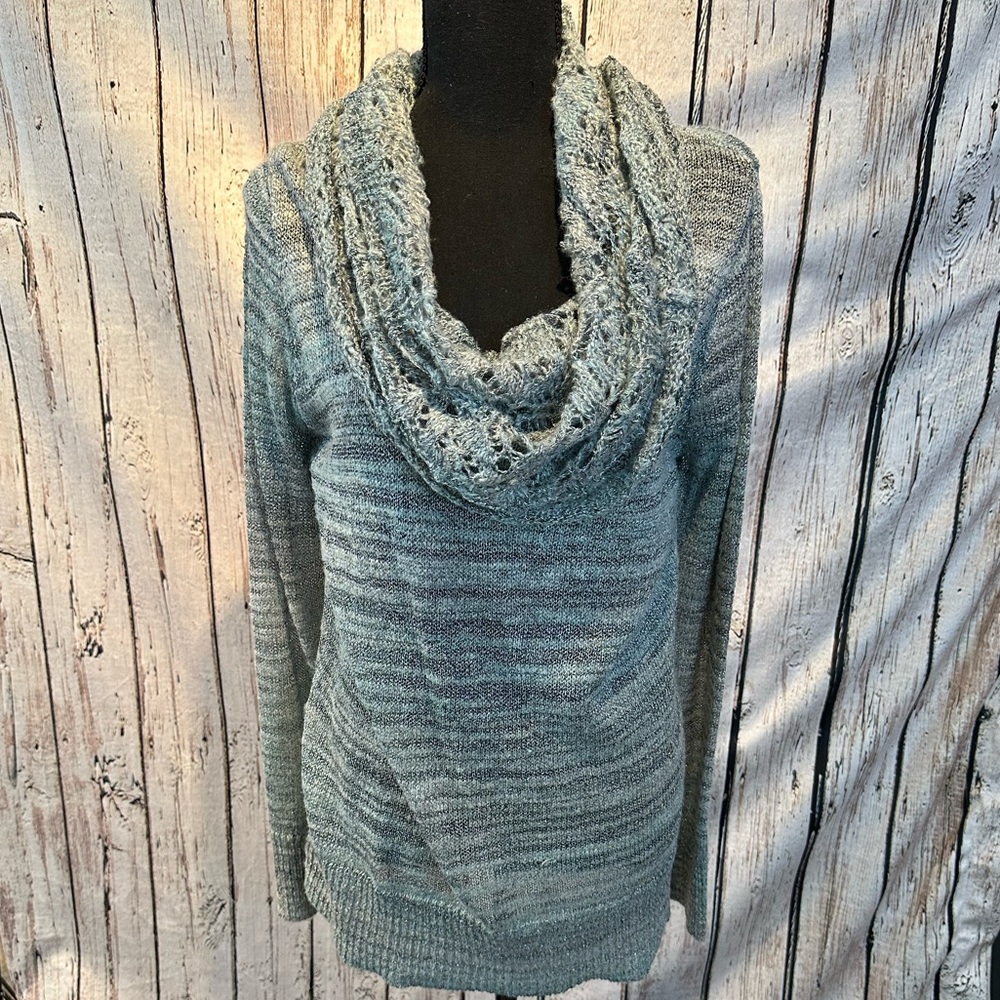 Cowl neck sweater, silver accented